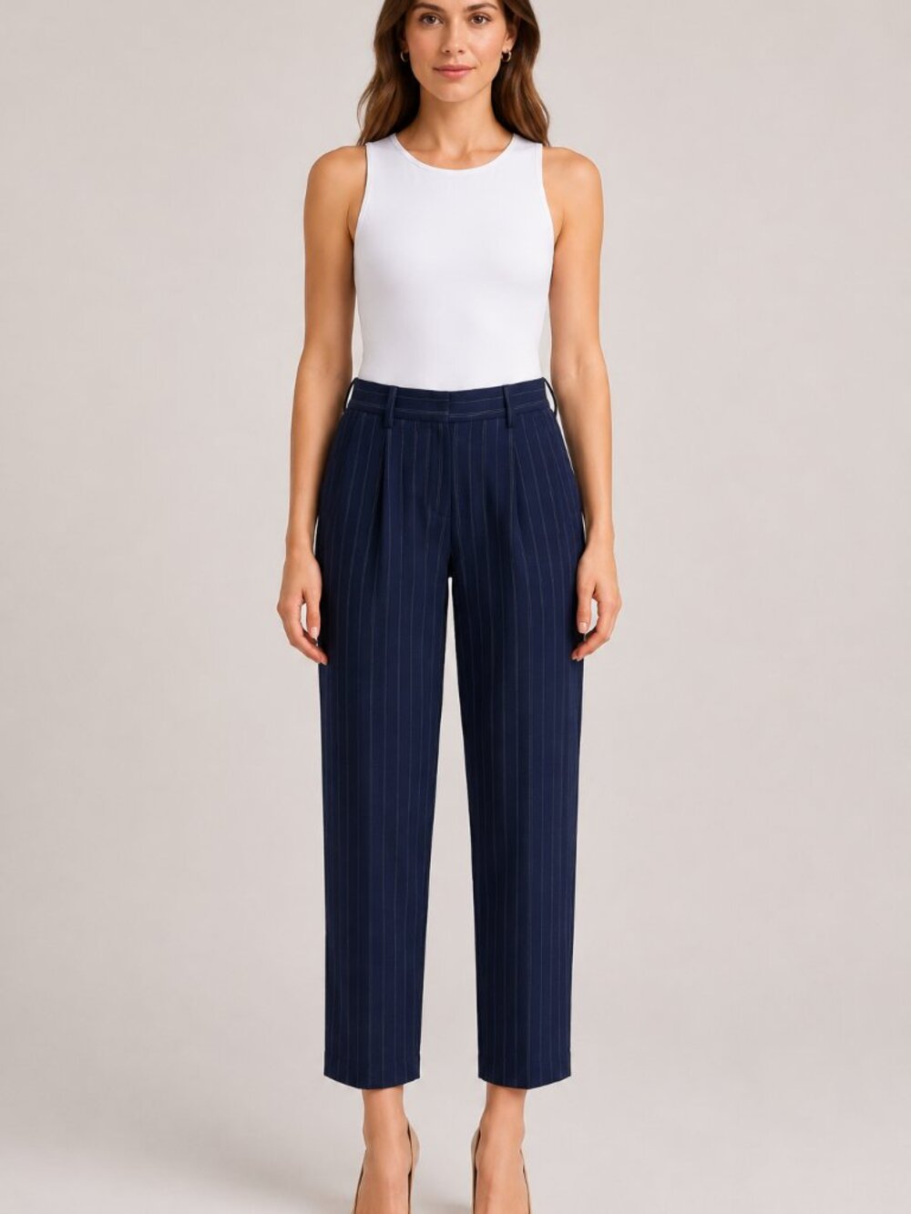 Sam Edelman Norah Navy Pinstripe Slim Fit Trouser Pants Size 10
